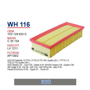 Volkswagen Golf V 1.9-2.0 - Caddy 1.9 TDI WUNDER WH 116 Hava Filtresi