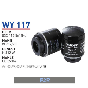 Volkswagen Golf V 1.4 TSI ( CAVD-CNWA-CTHD-CAXA ) WUNDER WY 117 Yağ Filtresi
